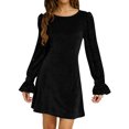 thumbnail image 2 of Christmas Dresses Holiday Dresses Holiday Party Dress Formal Sequin Velvet Mini Dress for Women Trendy Long Sleeve A Line Sparkly Trendy U-Shaped Collar Glitter Short Dresses, Black-L, 2 of 7