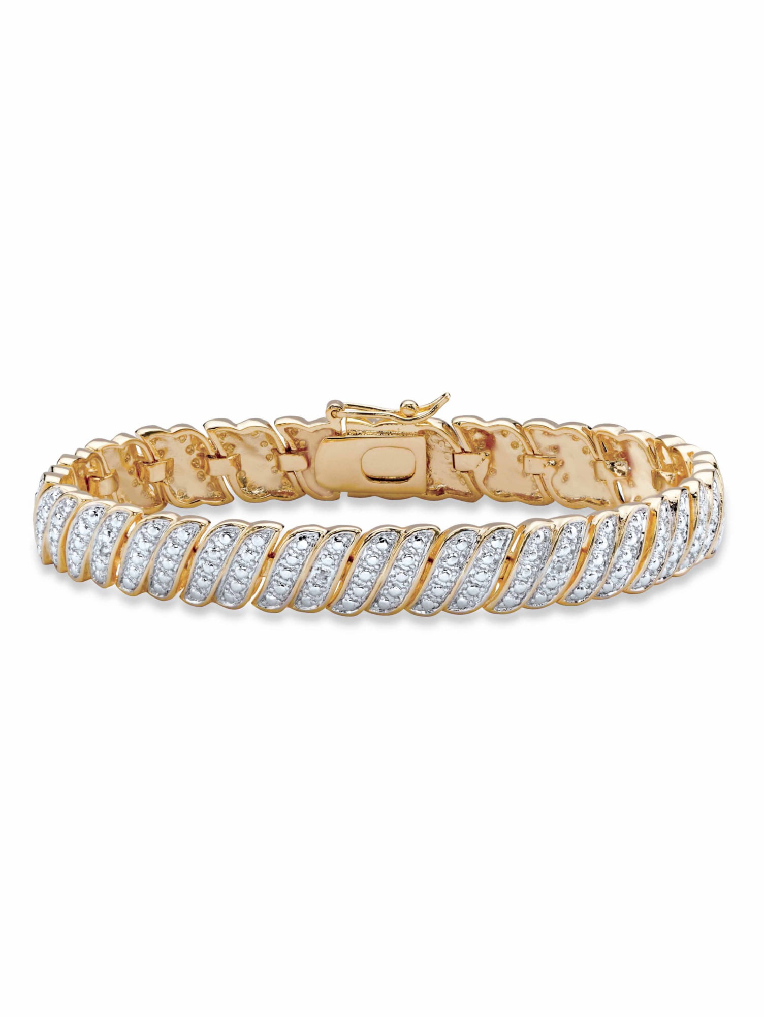 18K Gold Plated Brass 1ct TDW Diamond S Tennis Bracelet 