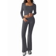 thumbnail image 3 of 2 Piece Square Neck Lounge Set Womens Wide Leg Pants Slightly Crop Top Sweatsuit Sets Light Gray L, 3 of 9