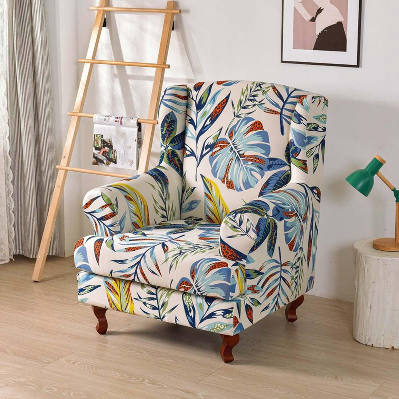 Stretch Wingback Chair Cover Sofa Cover Washable Chair Protector Armchair Cover Single Sofa Seat Cover for Wedding Home Dark Blue