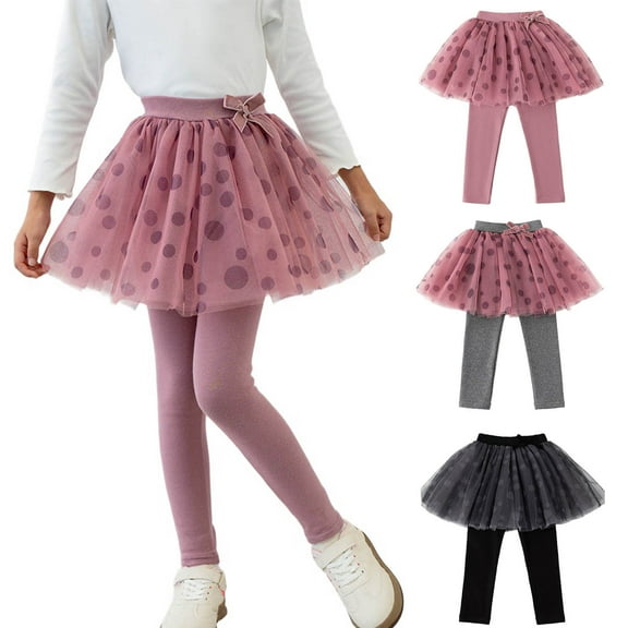 ATOGUTA Skirt Leggings for Girls School Uniform Pants Ruffle Skirt Tulle Kids Pull On Warm Clothes Size 2T-12, Pink
