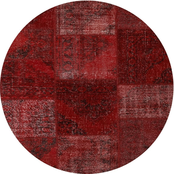 Ahgly Company Machine Washable Indoor Round Contemporary Fire Brick Red Area Rugs, 3' Round