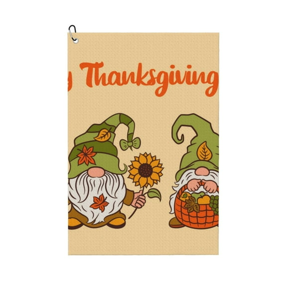 Kdxio Gnomes Happy Thanksgiving Pattern Golf Towel (24" X 16") with Carabiner Clip - The Convenient Golf Cleaning Towel