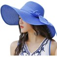 thumbnail image 1 of Sombrero de paja con lazo grande para mujer de 5,5 pulgadas, grande, flexible, plegable, enrollable, gorra de playa, sombrero para el sol UPF 50+ (azul) BANYUO  Electrónica, 1 of 5