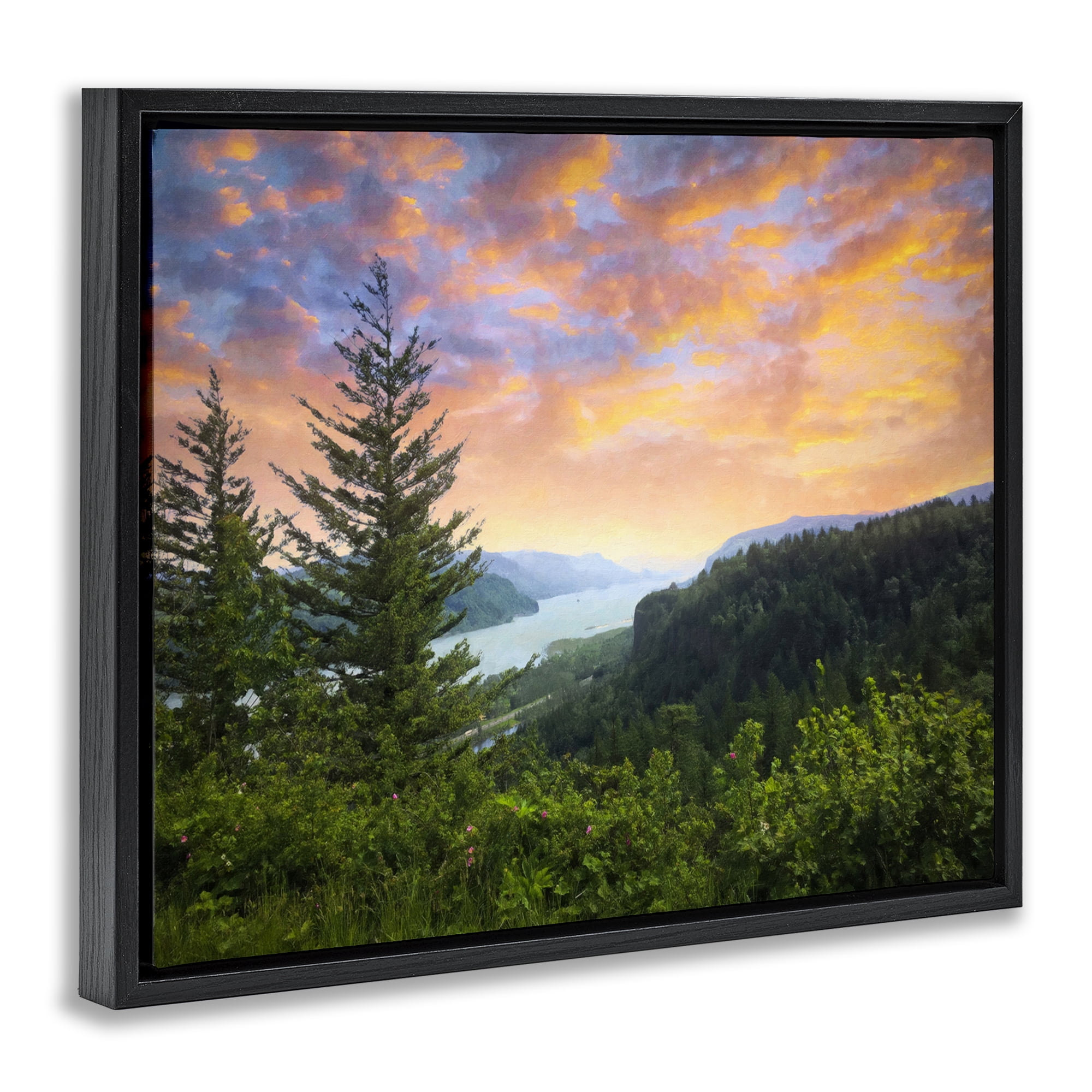 Stupell Industries Scenic Overlook at Sunset Landscape & Nature Painting Black Floater Framed Canvas Art Print Wall Art, 31 x 25