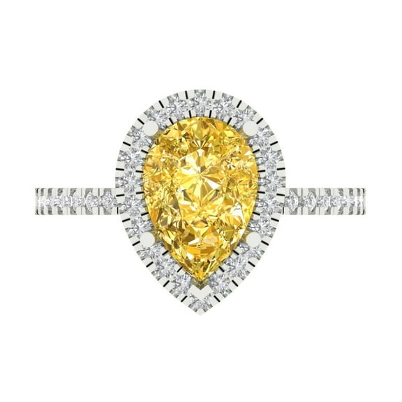 2.38 ct Pear Cut Simulated Yellow Diamond with Simulated Diamond Halo Accents 18K White Gold Womens Engagement Ring
