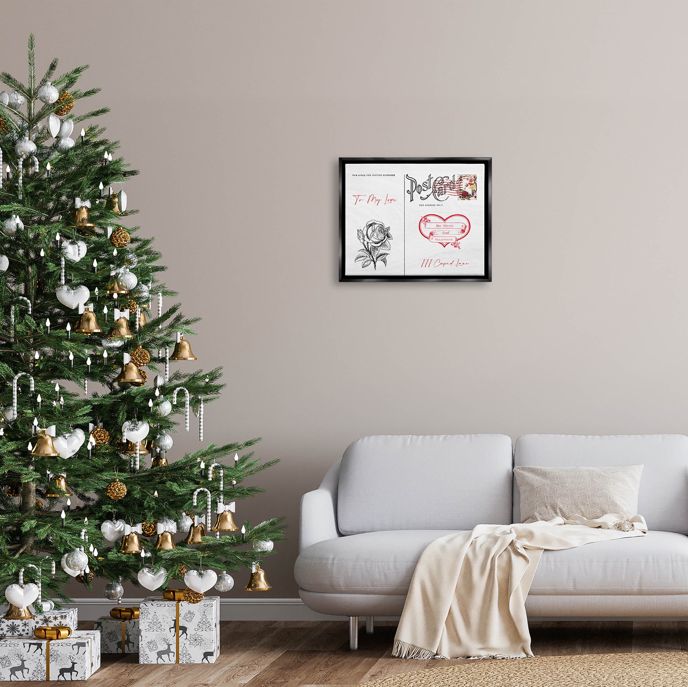 Stupell Industries To My Love Valentines Postcard Graphic Art Jet Black Floating Framed Canvas Print Wall Art, Design by Lil' Rue