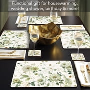 Cala Home Green Florals 4 Pack Premium Decorative Hardboard Cork Back Tabletop Placemats