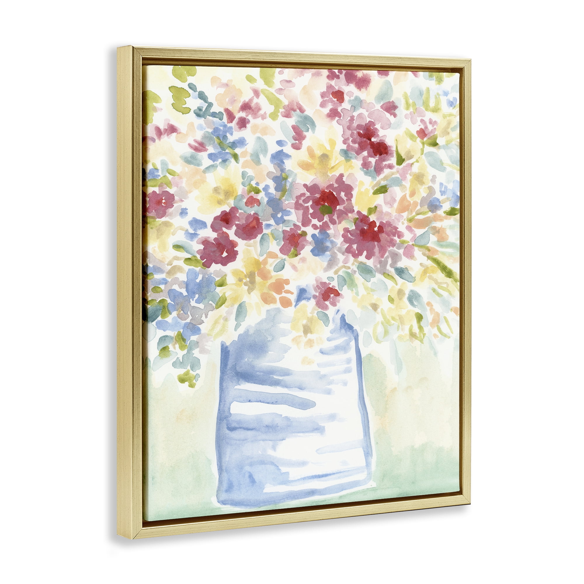 Stupell Industries Soft Country Blossoms Plants & Flowers Painting Gold Floater Framed Canvas Art Print Wall Art, 25 x 31