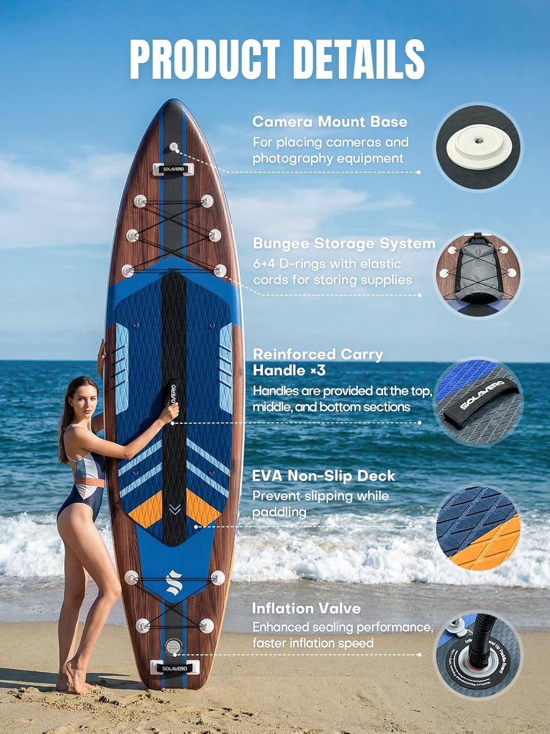 SOLAVERO 11'6" x 35" Inflatable Stand Up Paddle Board with Seat, Extra Long & Wide SUP Board, Non-Slip Stable Deck for Adults & Youth