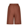 thumbnail image 6 of Lenpel Bermuda Shorts for Women Elastic High Waisted Drawstring Button Front Knee Length Shorts Summer Casual Shorts with Pockets, 6 of 7
