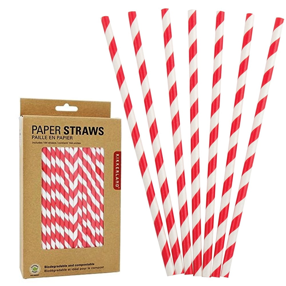 144 Details about   Kikkerland Biodegradable Red and white Stripe Paper Straws Bar Party