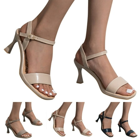 

Cathalem Women Sandals Fashion New Pattern Solid Color Simple Elegant Thin Heel Shoes Slip On Buckl Strap Bride Sandals for Women Beige 8