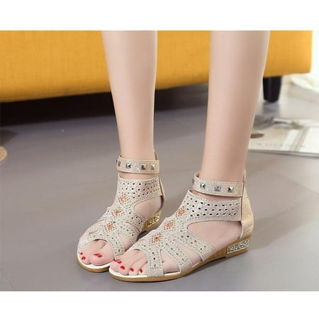 

Sandals Women Dressy Summer Fashion Crystal Hollow Out Comfy Wedge Sandals Shoes Bohemian Outdoor Rhinestones Roman Sandals