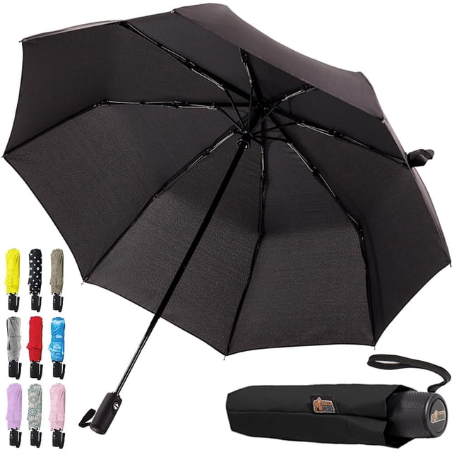 Paraguas Gorilla Grip Compact Stick, resistente al viento, color negro, 42 pulgadas
