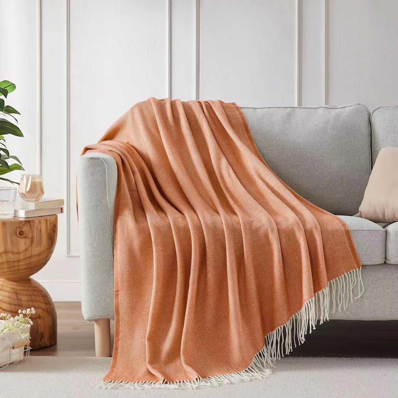 Bourina Herringbone Orange Throw Blanket for Couch, Suitable for Adult, Soft and Lightweight, 50"x 60"