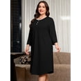 thumbnail image 3 of SHOWMALL Women's Plus Size Nightgowns 3/4 Sleeve Sleepwear Button Down Sleep Dress with Pockets XL-5XL, 3 of 7