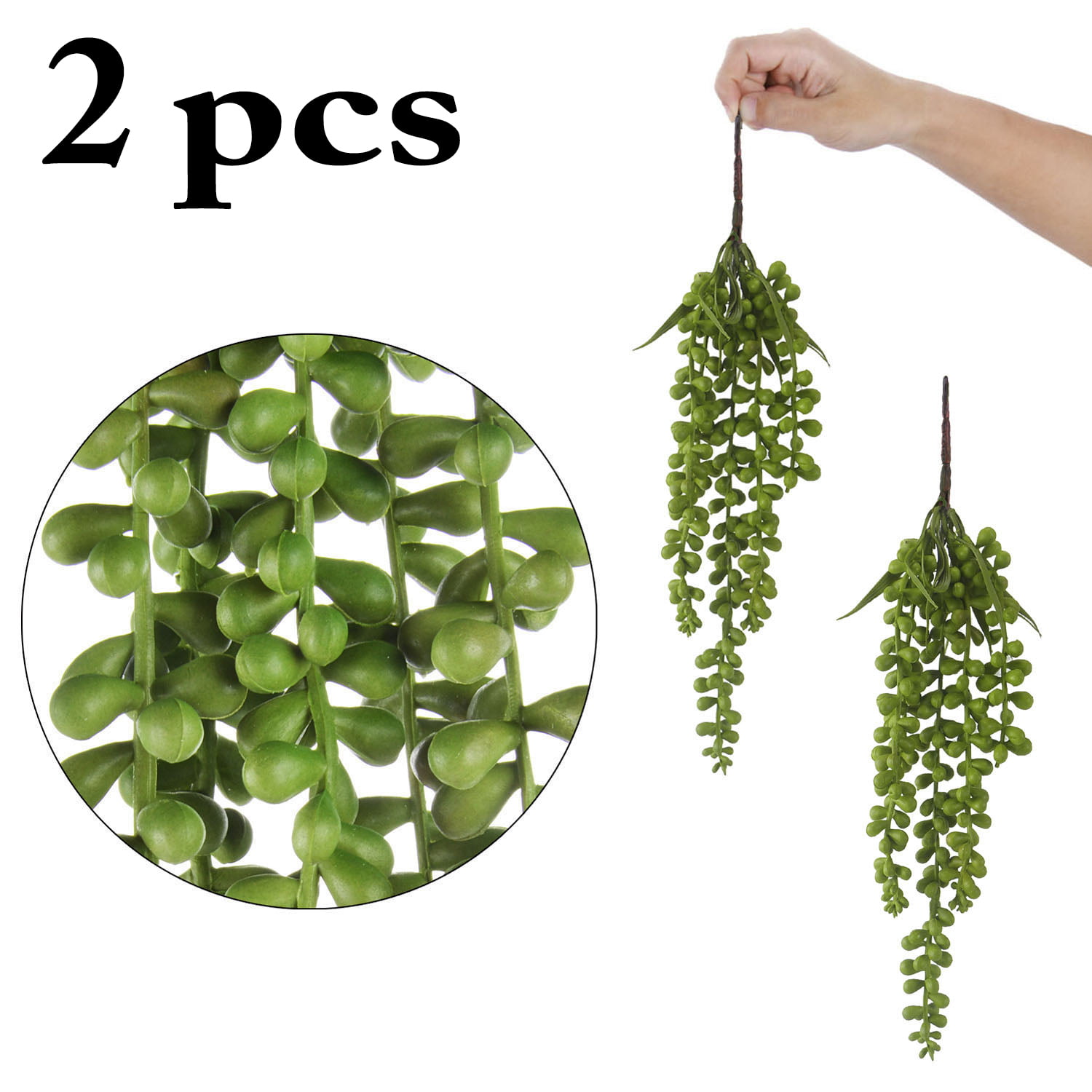 Nktier 2pcs Artificial Hanging Plant,Fake Succulent String of Pearls Fake Hanging Vine for Wedding Party Home Garden Wall Decoration (Green), Other