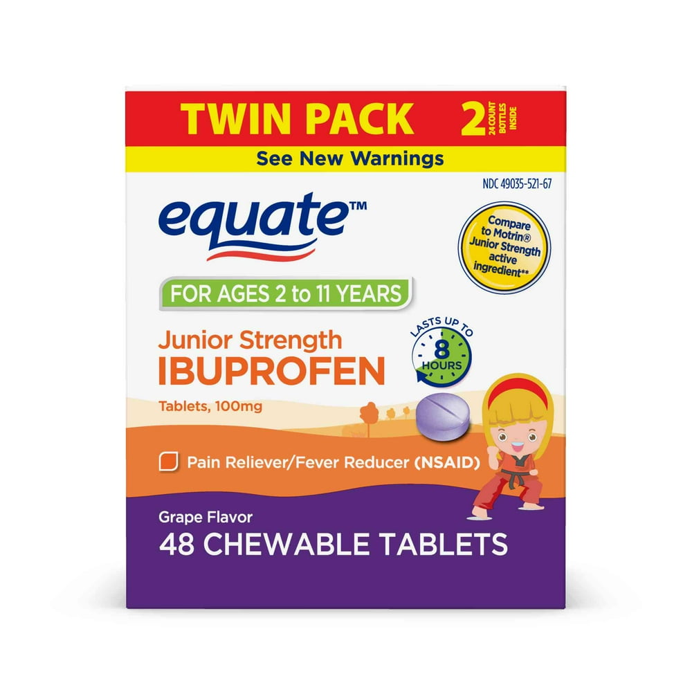 Equate Junior Strength Chewable Tablet Ibuprofen, 100 mg, Grape Flavor