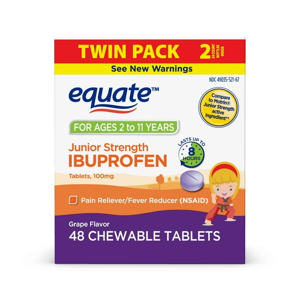 Equate Junior Strength Chewable Tablet Ibuprofen, 100 mg, Grape Flavor
