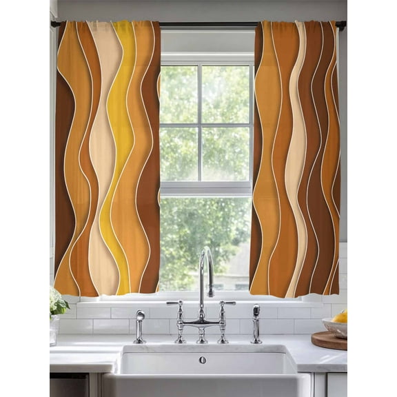 Burnt Orange Ombre Sheer Curtains for Living Room Bedroom Abstract Art Moire Ocean Waves Sheer Curtains 63 Inch Long 2 Panels Set Light Filtering Curtain Window Treatments Drapes for Dining Room