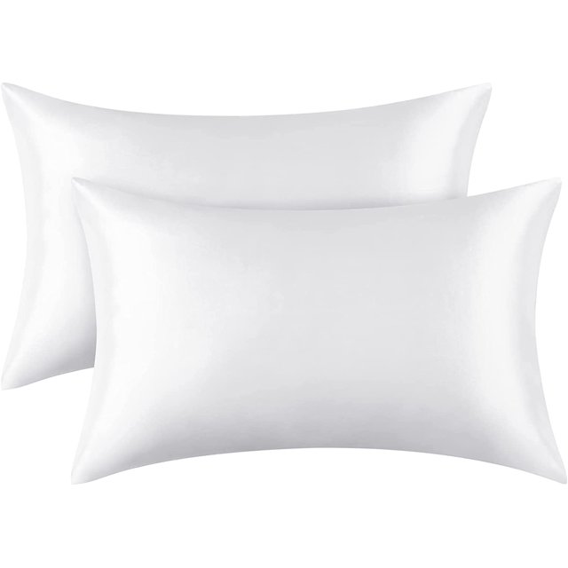 Funda de almohada de satén para cabello y piel – Funda de almohada blanca sedosa tamaño Queen Juego de 2 – Fundas de almohada ultra suaves y suaves con cierre de sobre (20 x 29 pulgadas) oso de fresa Electrónica