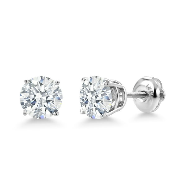 Gem Stone King 14K White Gold Screwback Stud Earrings for Women Men Set with 6mm Round White Zirconia