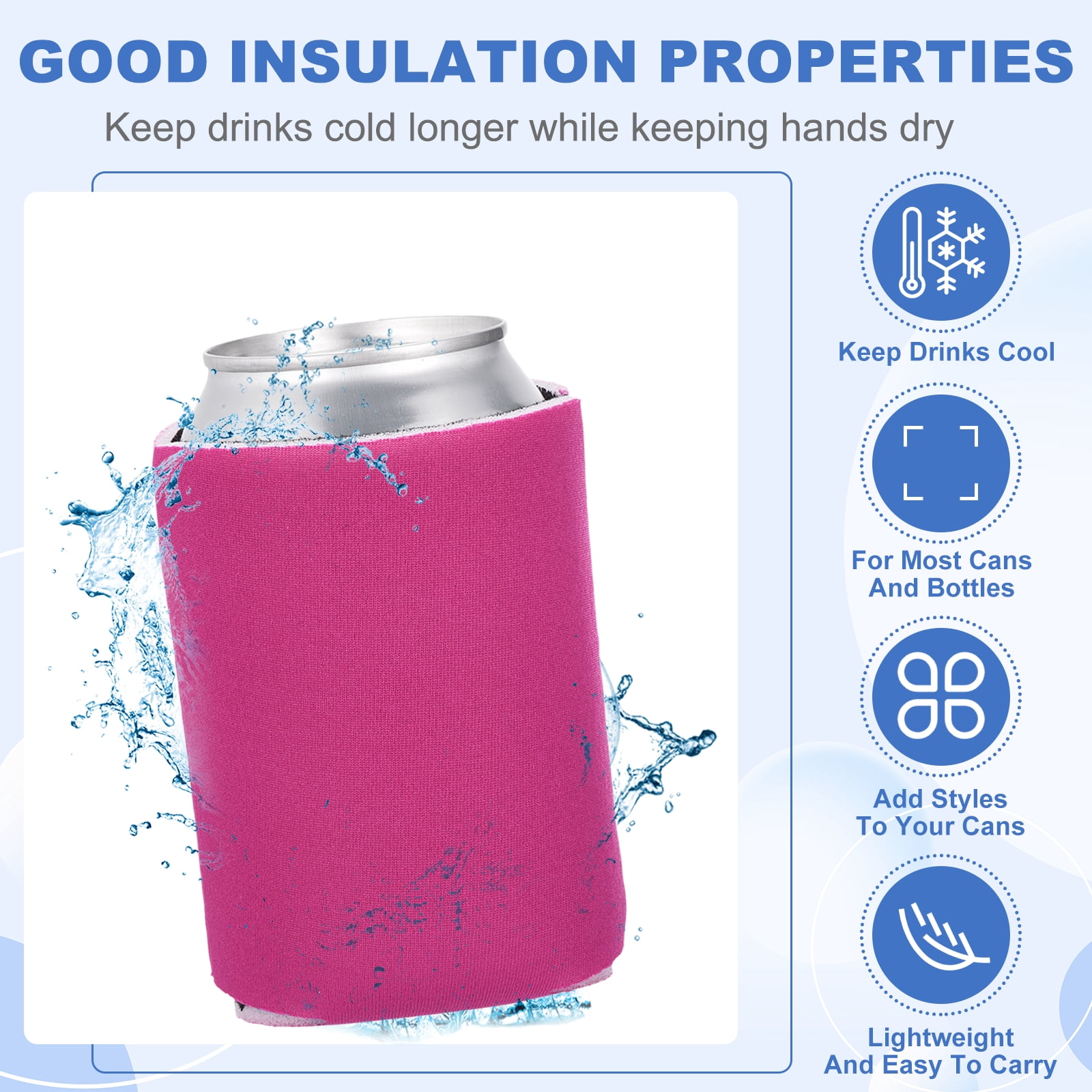 Uxcell 20Pcs Beer Can Coolers Covers, Neoprene Blank Drink Cooler Sleeves Collapsible Insulated Reusable Soda Cover for 10oz Bottles Seltzer DIY Weddings Beach Picnic Party, Rose Red