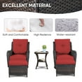 thumbnail image 4 of PARKWELL 5-Piece Outdoor Conversation Sets,Wicker Swivel Gliders with Ottomans,Side Table,Patio Seating Furniture with Red Cushions,Brown Wicker, 4 of 9