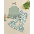 thumbnail image 3 of Suealasg Little Girls 2 Piece Summer Outfits Sleeveless Tie-Up Halter Neck Ribbed Ruffled Tops Daisy Flare Pants Set Toddler Kids Girls Beach Clothes, 3 of 8