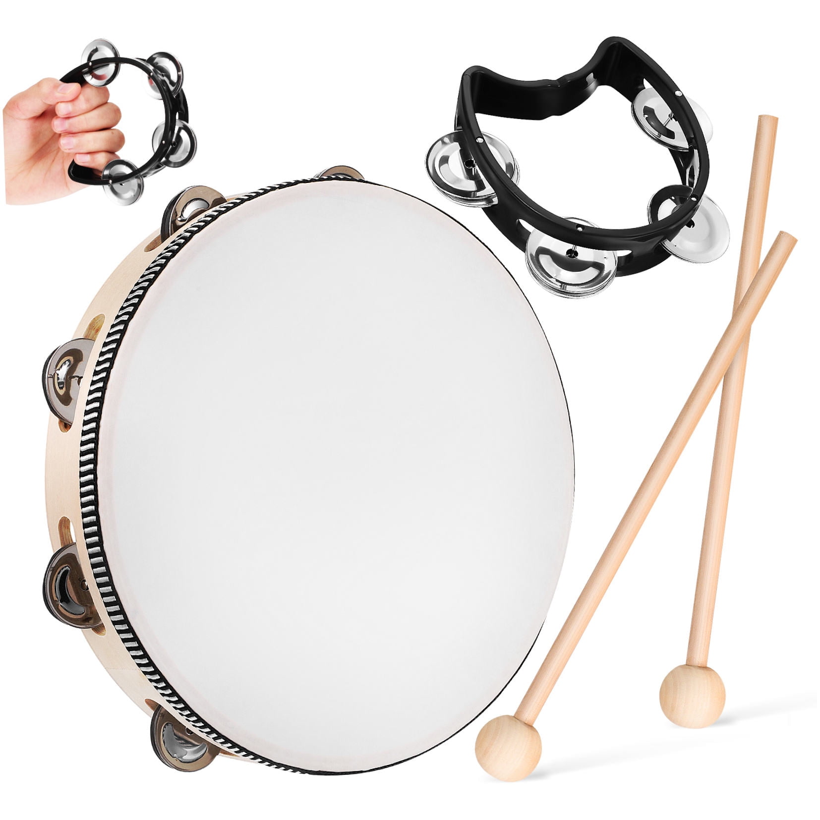 FOMIYES 1 Set Tambourine With Mallets Tambourine Musical Instrument Tambourine Drums For Adults