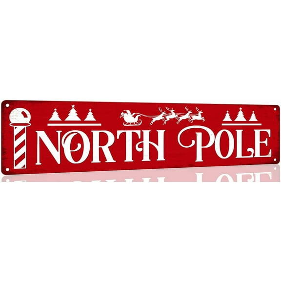 North Pole Metal Tin Sign Street Metal Tin Sign Christmas Plaque Sign Vintage Wall Decoration Home Bar Kitchen Cafe Bar Farmhouse Wall Art Sign 4x16 Inch