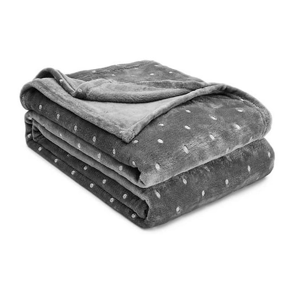 HomeRoots 549109 Queen Size Gray & Silver Fleece Woven Polka Dots Plush Blanket