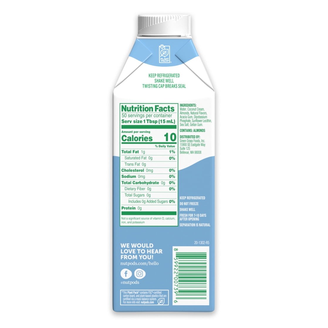nutpods® Unsweetened Non Dairy French Vanilla made with Almonds and Coconuts Coffee Creamer