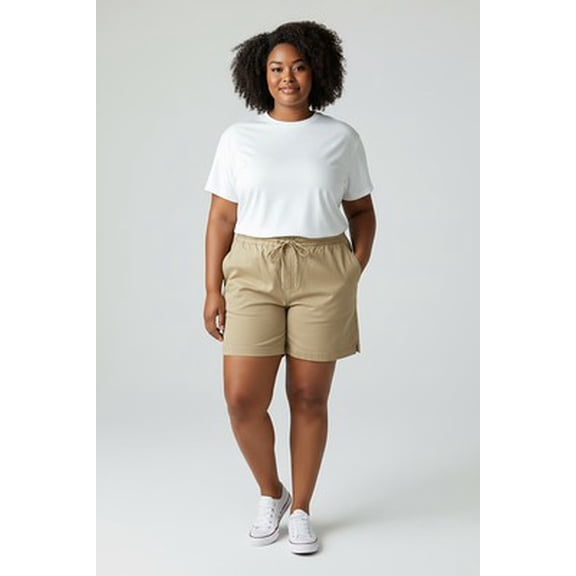 Women's Plus Size Twill Drawstring Shorts with Stretch