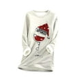 thumbnail image 3 of MHFRRA Hauts à Manches Longues pour Femmes Automne et Hiver Noël Rouge Verre Imprimé Col Rond Chandail Manches Longues Plus Velours sous-Vêtements Thermiques Haut TTTG, 3 of 3
