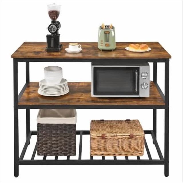 AKDSteel Kitchen Island With Heavy-Duty Metal Frame, 3-Tier Open Storage Shelves For Kitchen, Dining Room, Or Office