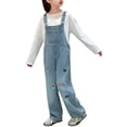 thumbnail image 4 of YunPes Girls Denim Overalls Teen Jean Dungarees Pants with Buttons Kids Sleeveless Straight Jeans Jumpsuit Bib Long Rompers, 4 of 5