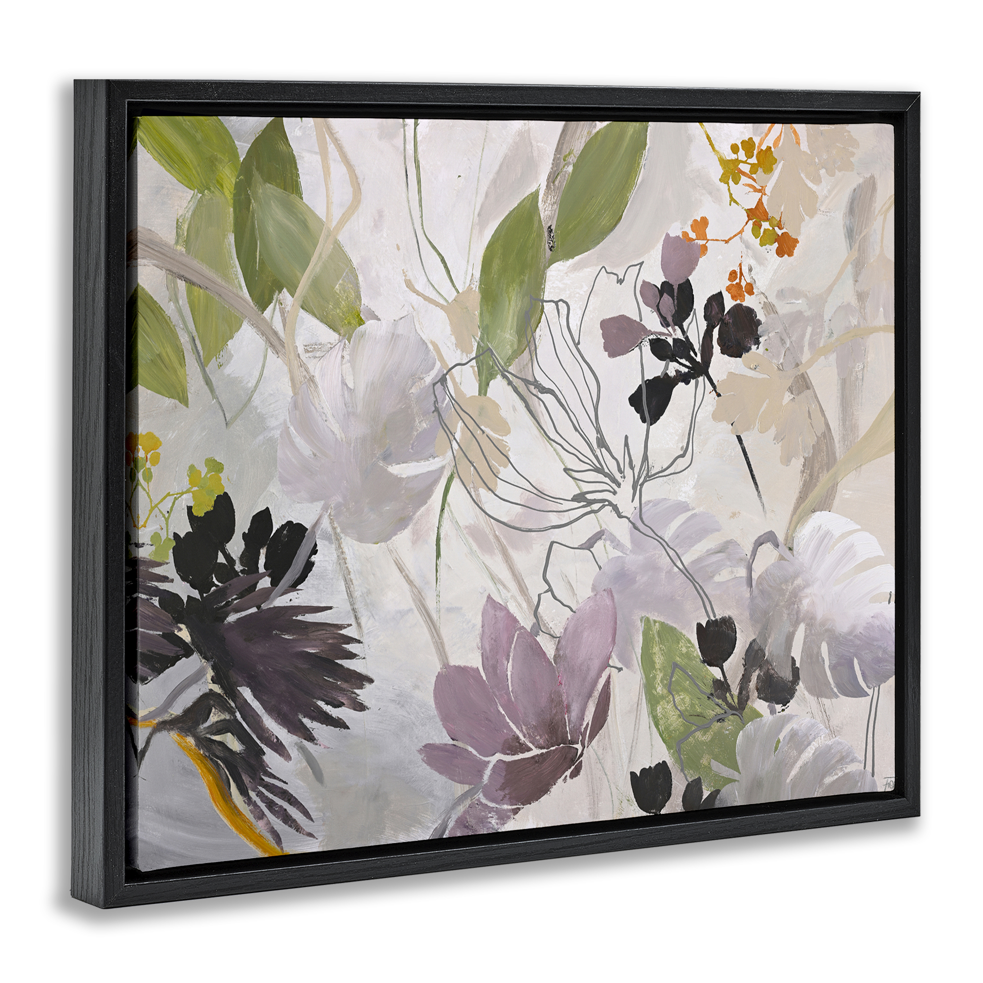 Soft Spring Organic Flora Black Framed Floater Canvas Wall Art, design by Design Fabrikken