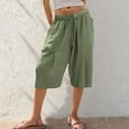 thumbnail image 3 of Capris for Woman Plus Size New Womens Plus Size Capris Summer Wide Leg High Waisted Pants Drawstring Casual Cropped Trousers with Pockets Green M, 3 of 8