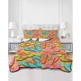 thumbnail image 2 of Quilts Full Size Bedding Set, Watercolor Flip Flop Lightweight Quilted Comforter, Summer Coastal Beach Slippers Soft Reversible Bedspread Coverlet with Pillow Covers for All Season, 78" x 90", 2 of 7