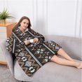 thumbnail image 5 of Oversized Wearable Blanket Hoodie,Brown Striped Geometric Pattern Sherpa Blanket Hoodie with Super Pockets,Super Warm Fuzzy Pullover for Women & Men, 5 of 6