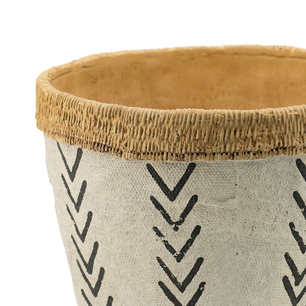 Set of 2 White and Brown Cement Planters – Featuring a Stylish V Pattern, these Planters Bring a Contemporary Flair to Your Home or Garden.  Perfect for Showcasing a Variety of Plants
