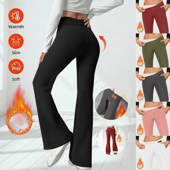 Fleece Lined Leggings Women Workout Flare Leggings High Waisted Bootcut Yoga Pants Winter Warm Soft Bell Bottom Trousers