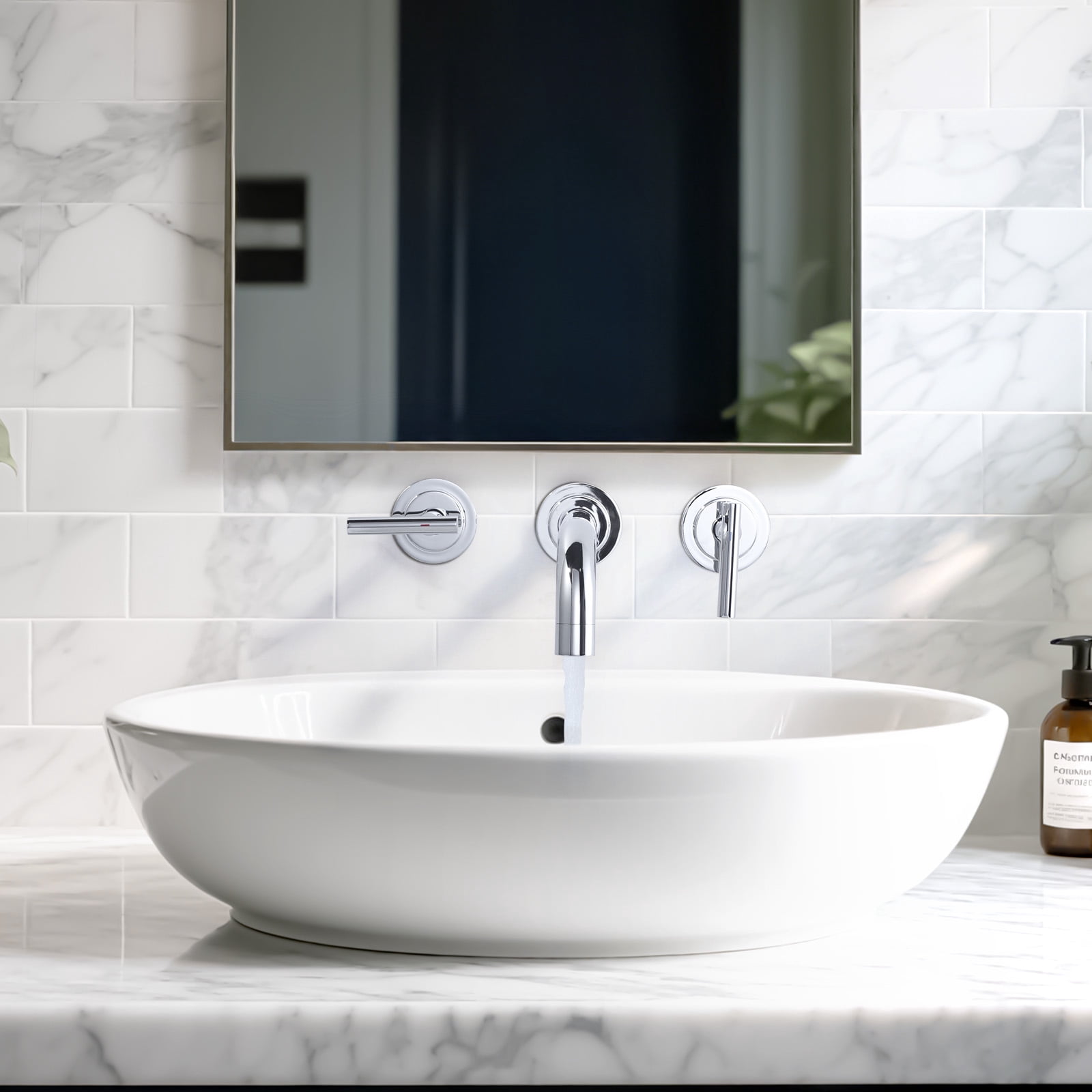 Double Handle Wall Mounted Bathroom Faucet with Rough-in Valve Included in Solid Brass Polished Chrome