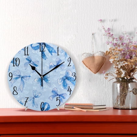 10 Quartz Indoor Wall Clock Silent Mechanism / Blue Bows and Ribbons