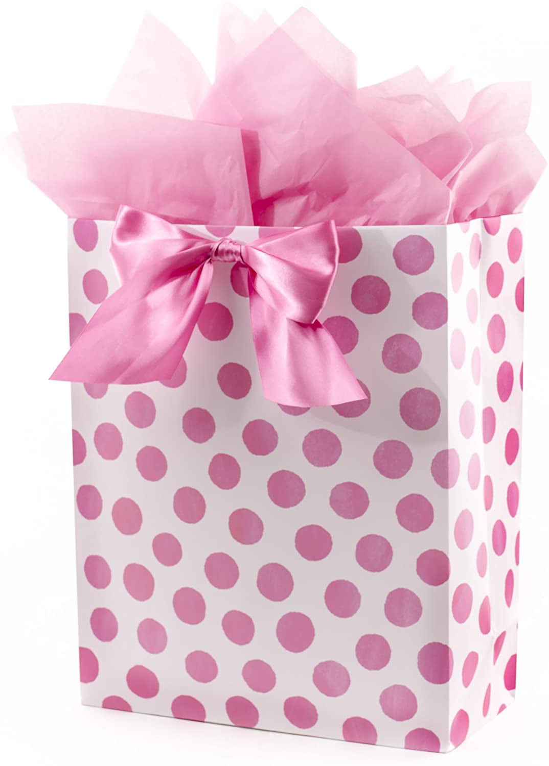 15" Extra Large Gift Bag with Tissue Paper (Pink Polka