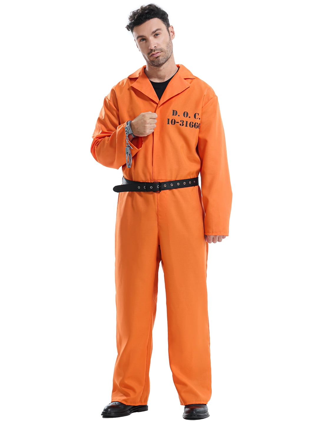 Seasons Adult Orange Prison Jumpsuit Costume with Belt and Handcuffs