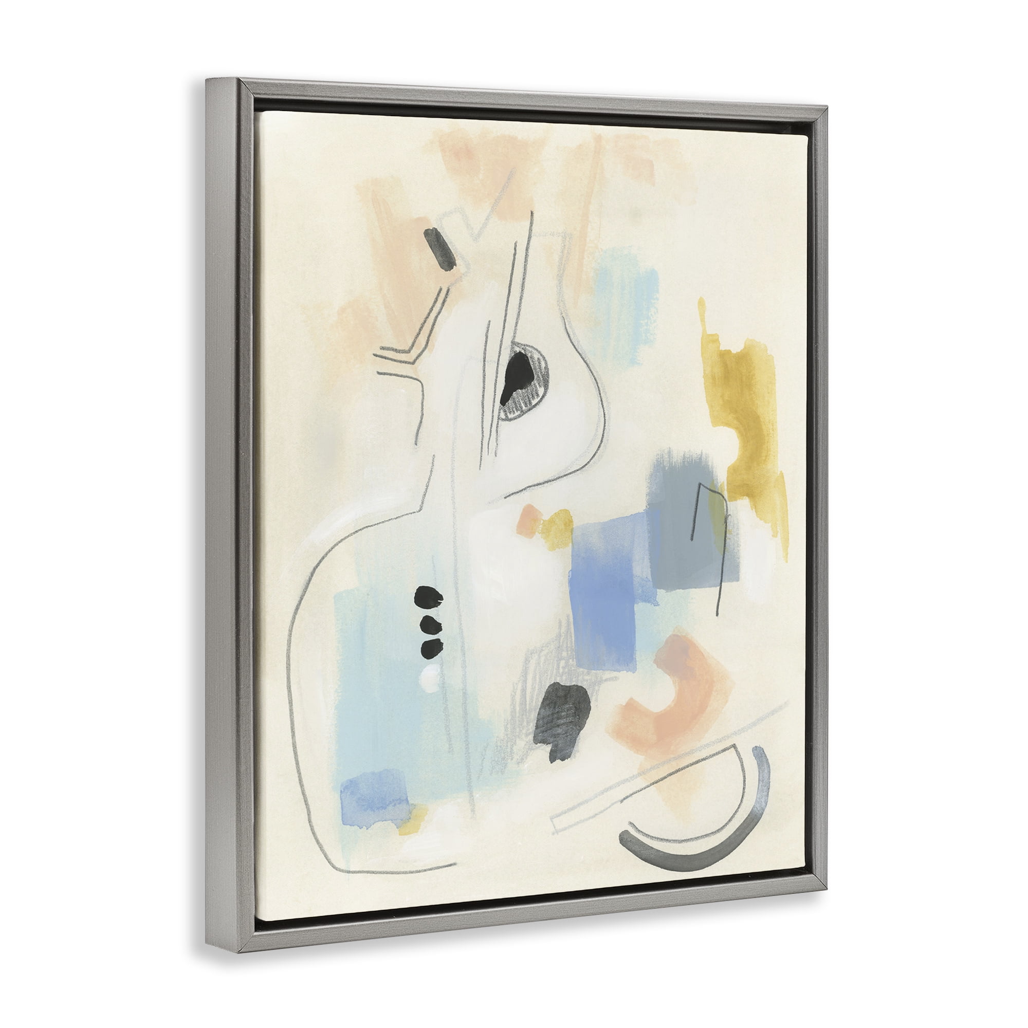 Stupell Industries Funky Modern Pastel Abstraction Abstract Painting Gray Floater Framed Canvas Art Print Wall Art, 17 x 21