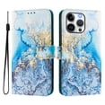 thumbnail image 2 of Compatible for iPhone 15 Pro Wallet Case, Painting Pattern Premium PU Leather [Credit Card Holder] [Wrist Strap] Flip Stand Feature Purse Case Full Protective Pattern Phone Cover, Blue Marble, 2 of 17